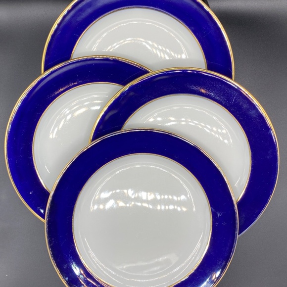 Schumann side plates x4 echt cobalt on white porcelain, gold rims.  VTG 1970's G - Picture 2 of 4